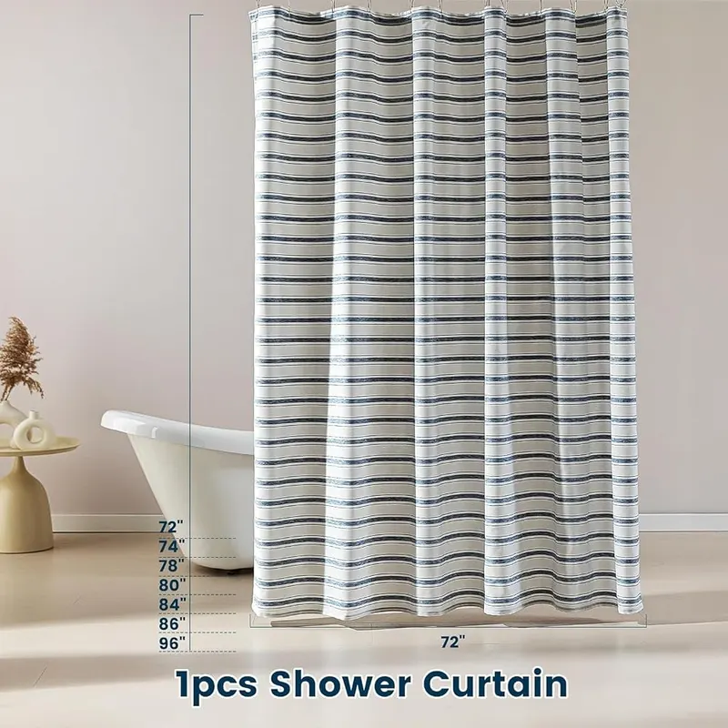 SLEEP ZONE Long Striped Shower Curtain – Easy Care - Machine Washable