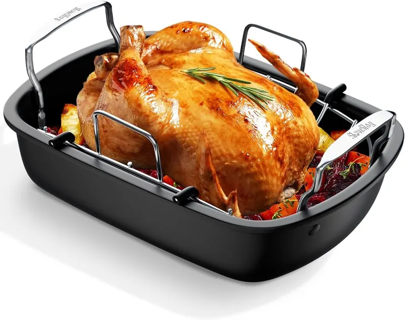 Slow Slog Nonstick Turkey Roasting Pan in Silver