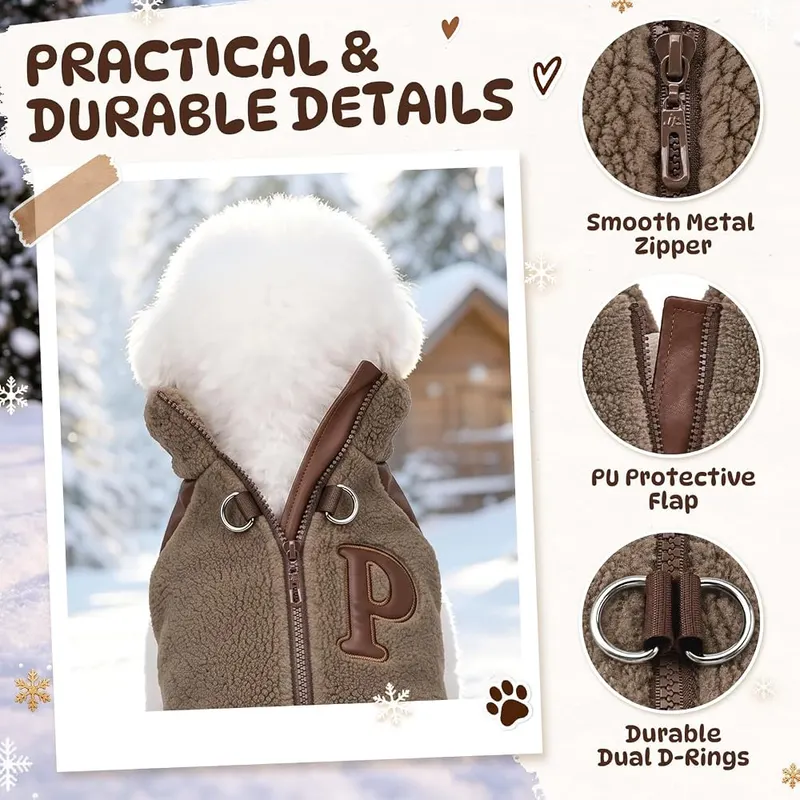 SlowTon Dog Winter Coat 1. Brown – Soft fleece interior lining