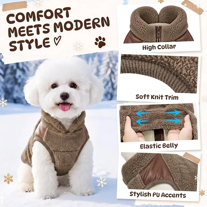 SlowTon Dog Winter Coat 1. Brown – Warm high collar design