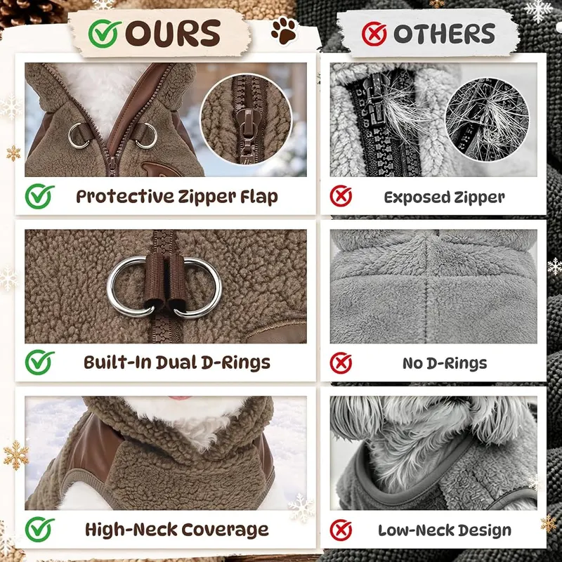 SlowTon Dog Winter Coat 1. Brown – Dual alloy back rings