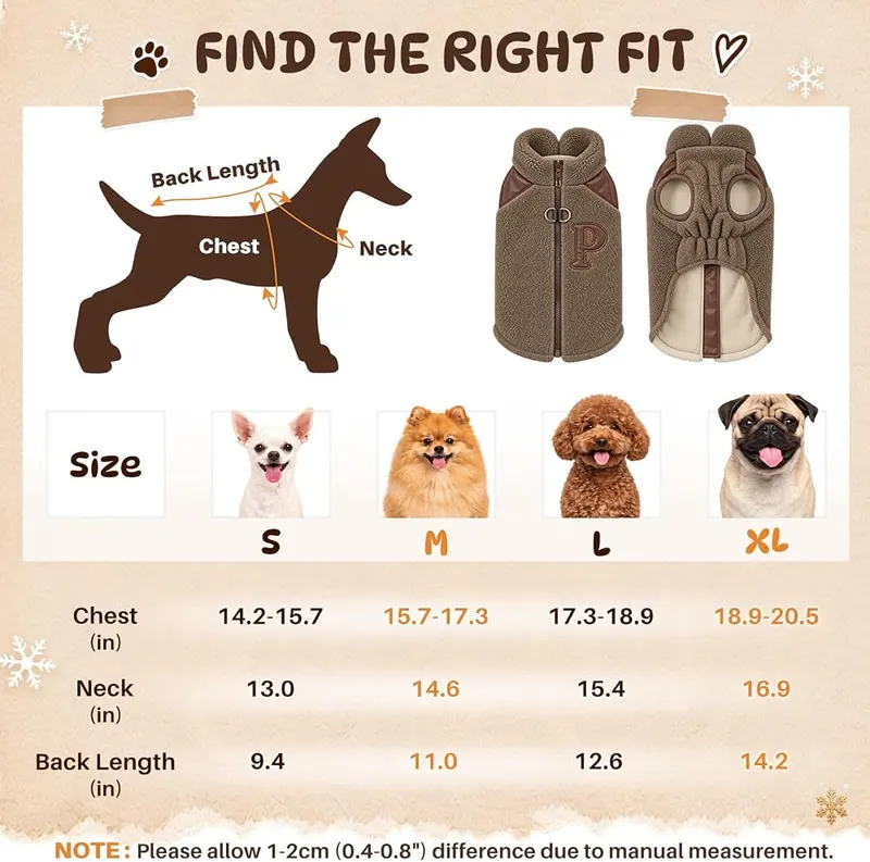 SlowTon Dog Winter Coat 1. Brown – Convenient back metal zipper