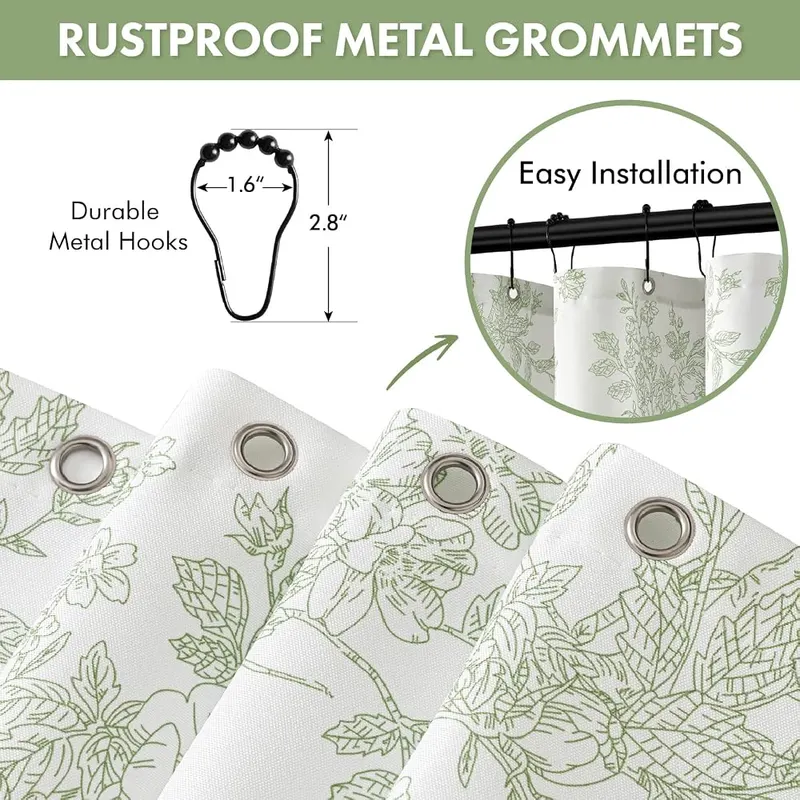 Slozzi Spring Extra Long Sage Green Floral – Package Includes：Comes with 1 faux linen shower curtain