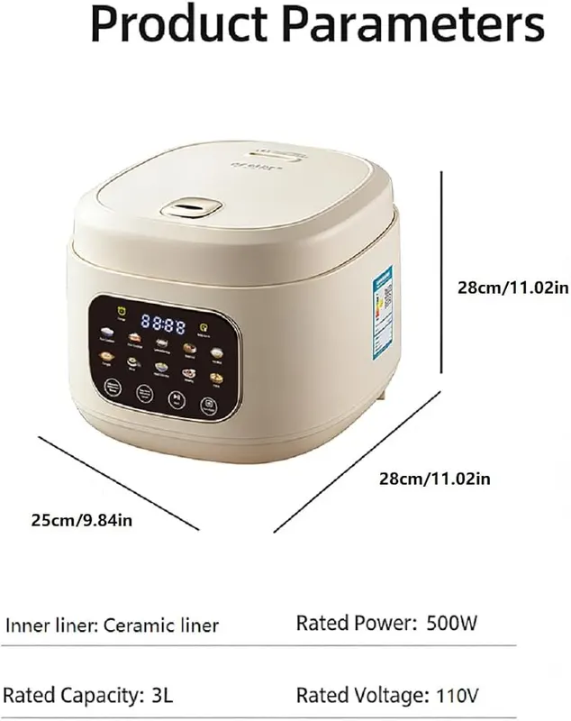 Small 3L/3.2qt Ceramic Rice Cooker – product photo 7 of 8