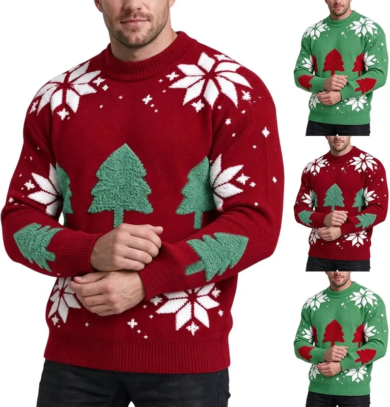 SMIDOW Ugly Christmas Sweater Men Tree Pattern in Red