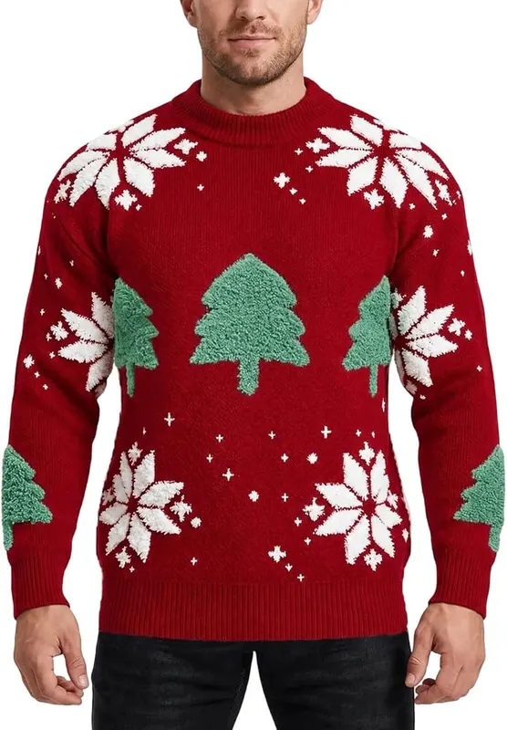 SMIDOW Ugly Christmas Sweater Men Tree Pattern – Size Range