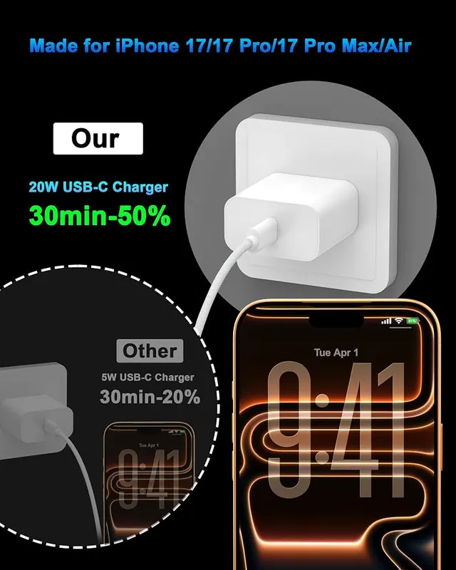 Smilebridge 10FT iPhone 18 17 16 Pro – 20W iPhone 18 17 16 15 Pro Max Charger Fast Charging