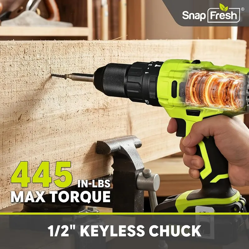 SnapFresh 20V Cordless Impact Dril1 – Delivers 445 in-lbs torque
