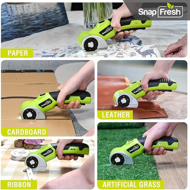SnapFresh 4V Cordless Electric Scissors-Rechargeable Rotary Box – Cuts up to quarter inch