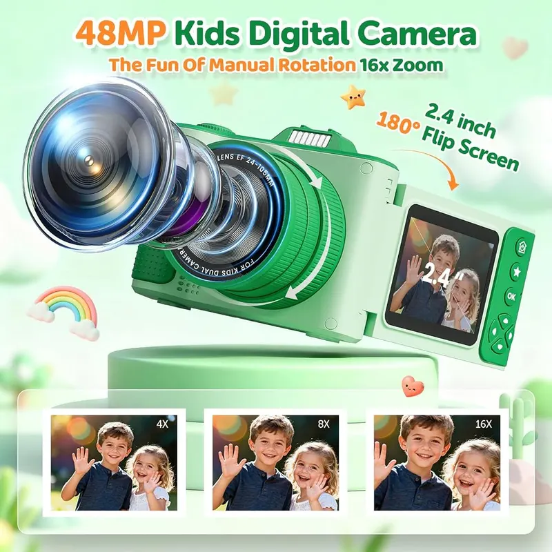 SnapMem Kids Camera Green – 1080P video recording