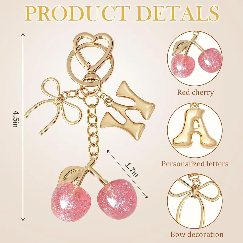 Snycler Bubble Initial Keychain – Bubble Letter & Bow Cherry Charm