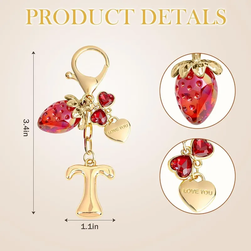 Snycler Bubble Initial Keychain Bag Charms – Bubble Letter & Bow Strawberry Charm