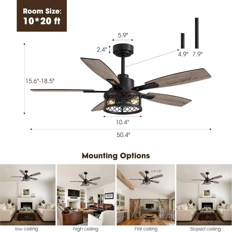 SNZ 52 Inch Farmhouse Ceiling Fans – Farmhouse Style & Matte Black Finish