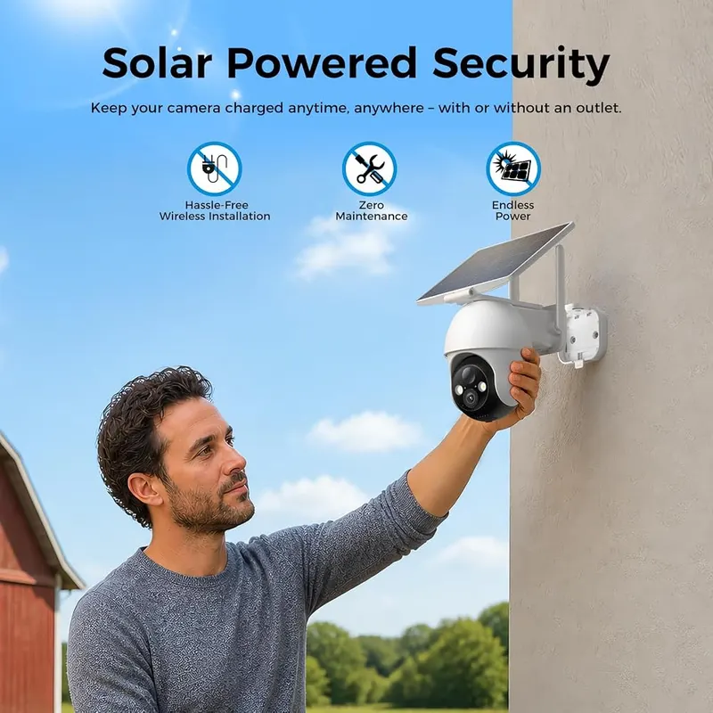 Socheerfull 4G LTE Cellular Solar Security Camera – Solar panel with 10,000mAh battery