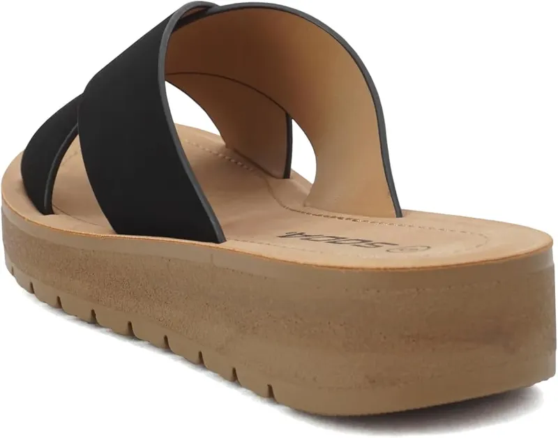 Soda LUCY ~ Women Open Toe Flatform – Slip-on style with Scissors Crisscross Band