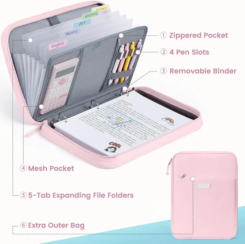 Sooez Zipper Binder Bag 500-Sheet – Efficient Organization