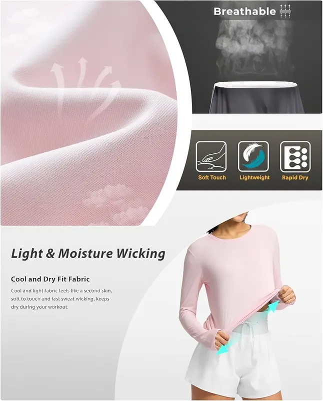 Soothfeel Lightweight Long Sleeve Workout Tops – Reflective dots on back hem