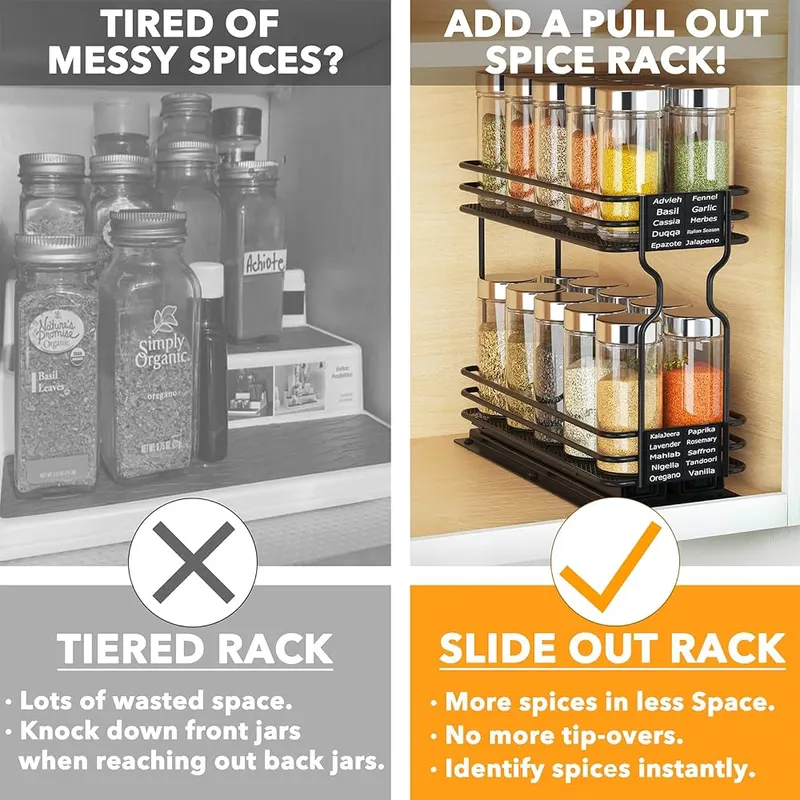 SpaceAid Pull Out Spice Rack Organizer – Slide-out, two-tier spice drawer