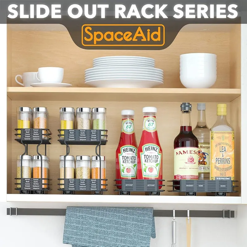 SpaceAid Pull Out Spice Rack Organizer – Durable steel construction