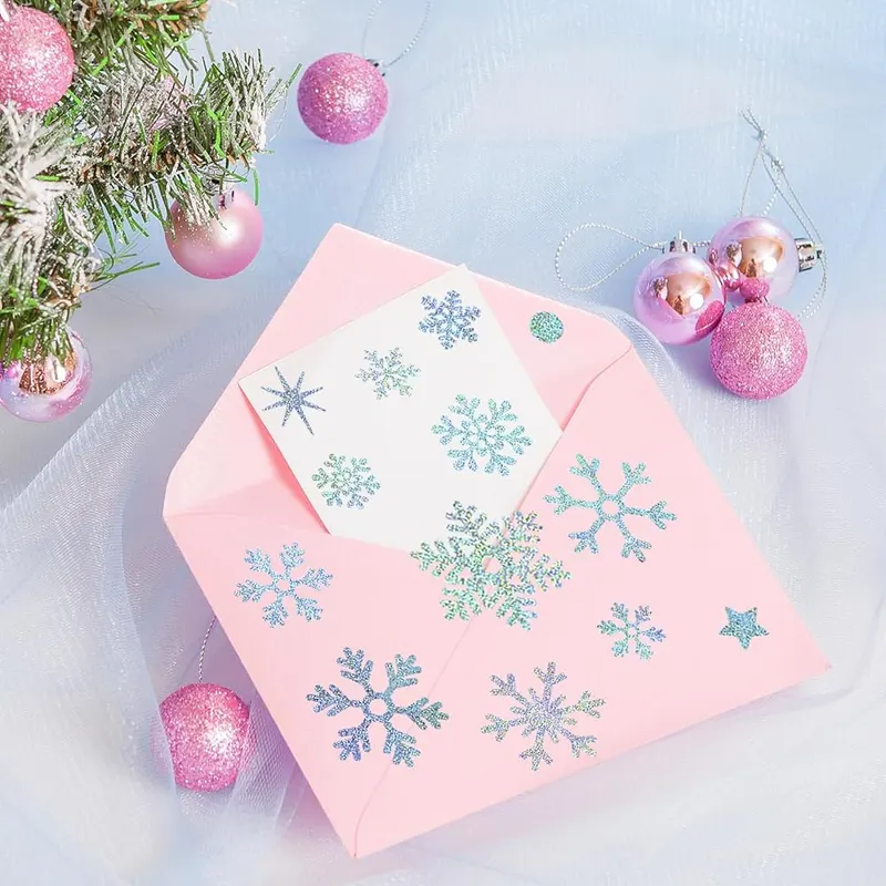 SPVLOAI Christmas Envelope Seal Snowflake Sticker Glitter – Ten sheets of festive decals
