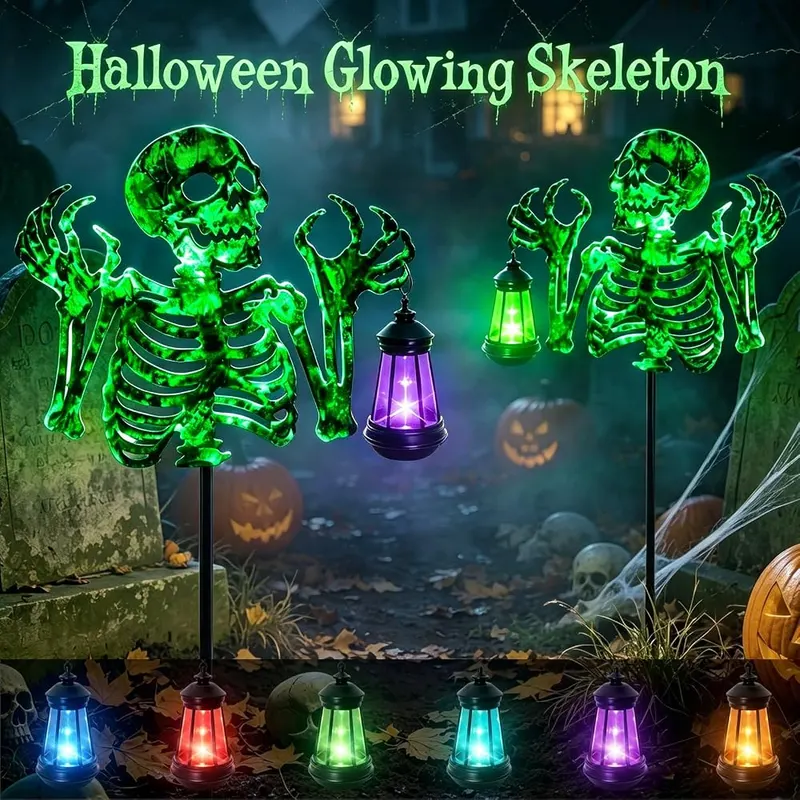 stadeco Skeleton Halloween Decorations Outdoor – Solar‑Powered, Auto On/Off -- Built‑in solar panels