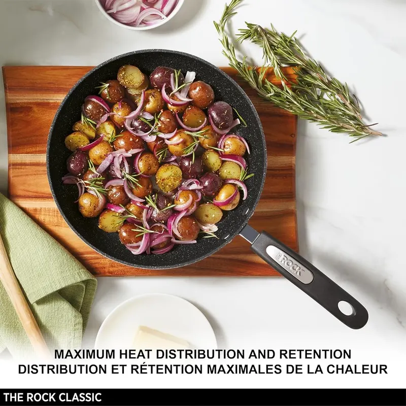 Starfrit The Rock 8-Piece Non-Stick Cookware Set – Internally Reinforced Nonstick Coating, Ergonomic Cast Stainless Steel