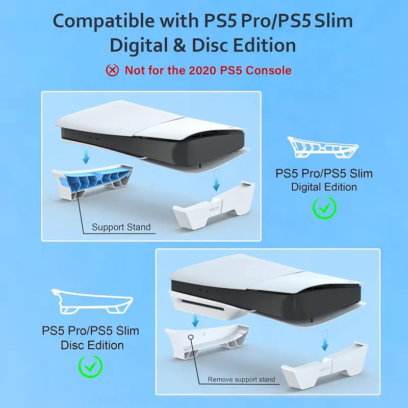 STARTRC GAMES Horizontal Stand Compatible – Compatible with PS5 Pro/PS5 Slim Disc & Digital