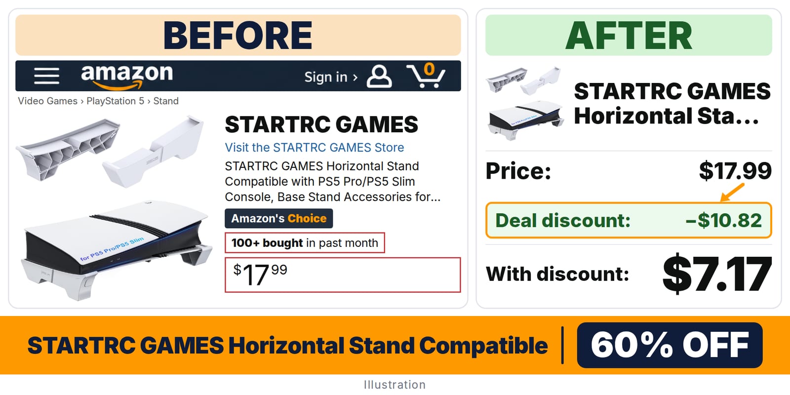 STARTRC GAMES Horizontal Stand Compatible deal: before and after – 44% off on Amazon