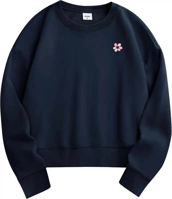 Stelle Cropped Sweatshirt Navy – Lightweight cotton blend with stretch