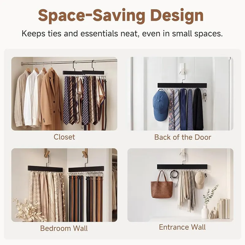 StorageWorks Tie Hanger – Black natural wood look