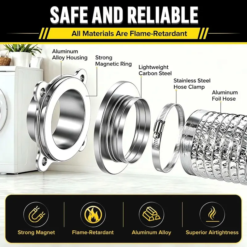 StyGort Upgraded Magnetic Dryer Vent Connector Kit – Flexible & Retractable — 3.2ft Aluminum Foil Hose