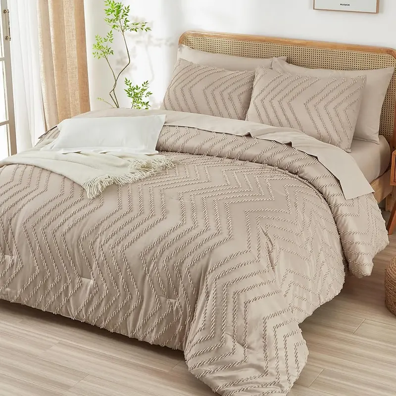 Suncomfy Boho Tufted Wave Comforter Set Queen – Complete seven piece bedding bundle