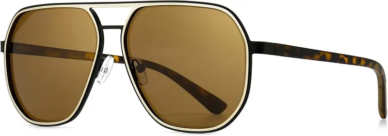 SUNGAIT Polygon Aviator Sunglasses in Amber/Brown