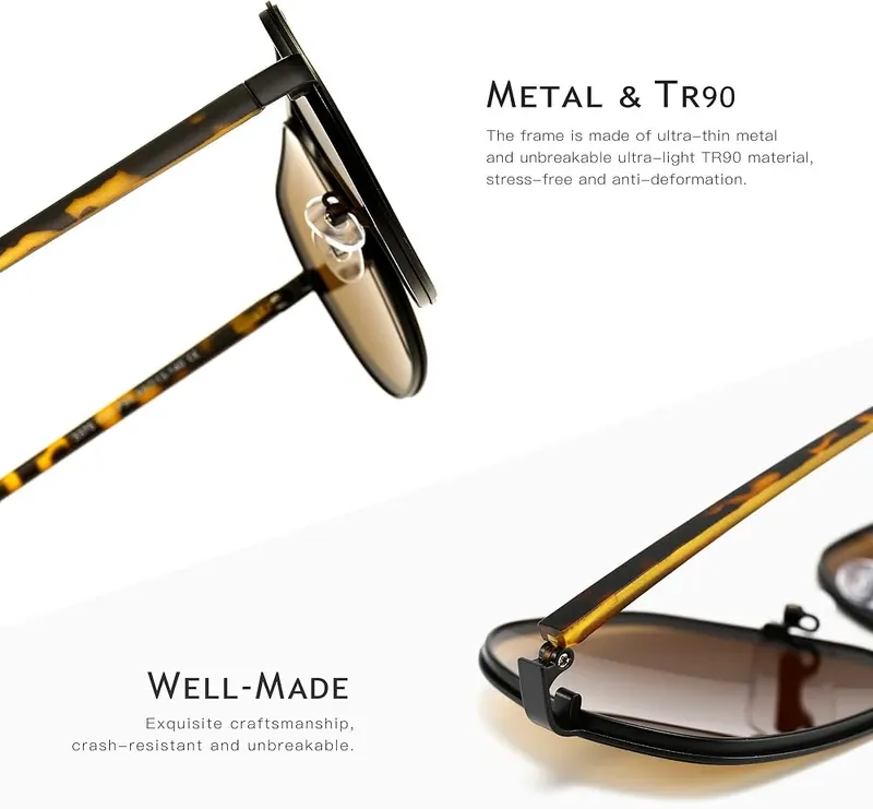 SUNGAIT Polygon Aviator Sunglasses – Thin metal and TR90 frame