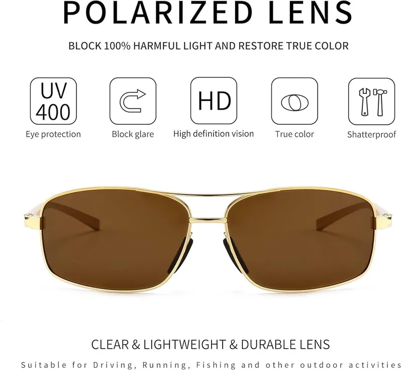 SUNGAIT Ultra Lightweight Rectangular Polarized Sunglasses Men – Polarized rectangular lenses