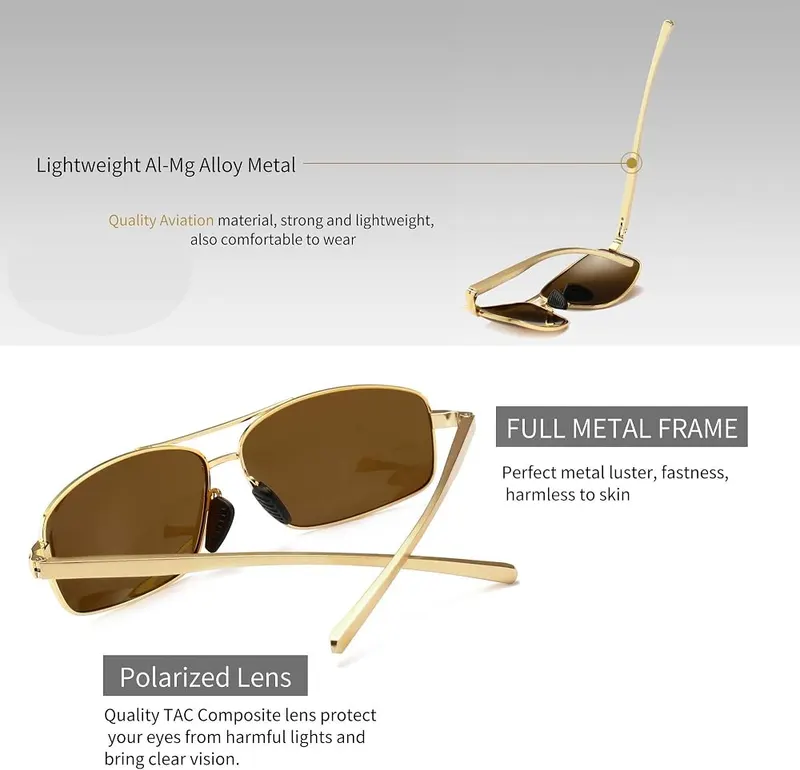 SUNGAIT Ultra Lightweight Rectangular Polarized Sunglasses Men – Ultra lightweight Al-Mg frame