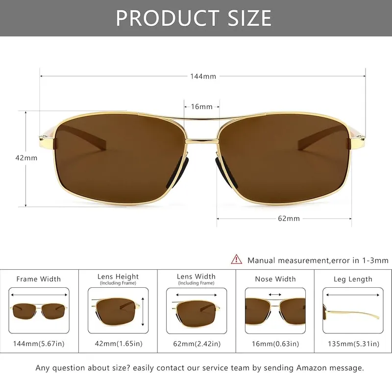 SUNGAIT Ultra Lightweight Rectangular Polarized Sunglasses Men – Adjustable silicone nose pads