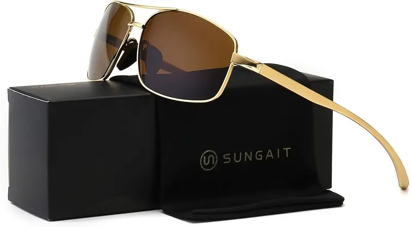SUNGAIT Ultra Lightweight Rectangular Polarized Sunglasses Men – Pouch and cleaning cloth included