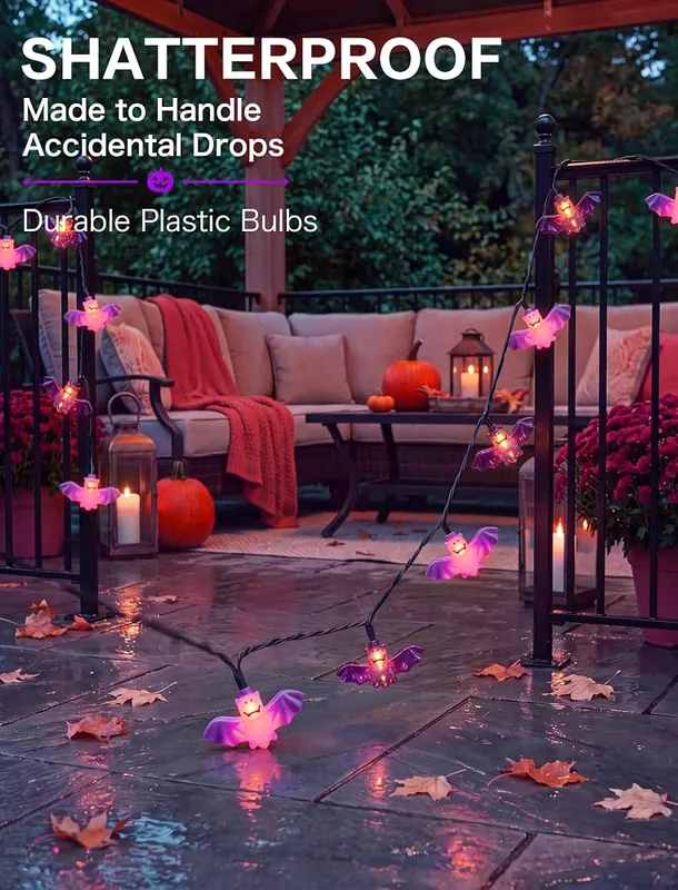 SUNSGNE 8.5FT Purple Bat String Lights – Plug-in AC power