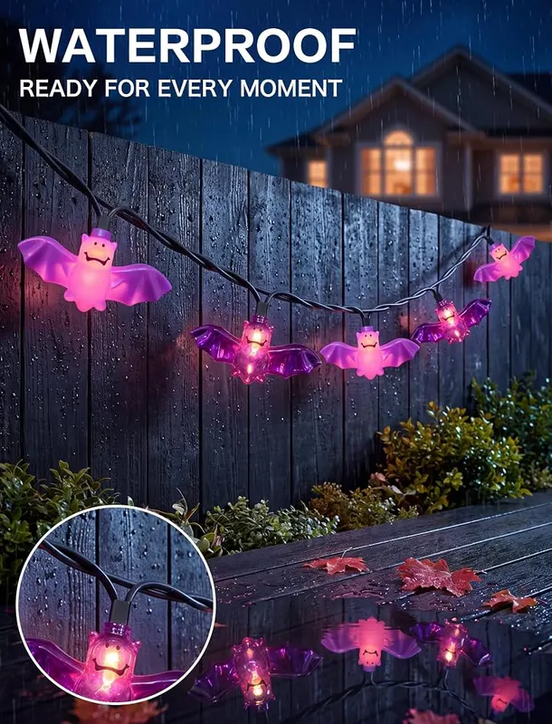 SUNSGNE 8.5FT Purple Bat String Lights – Connects up to 45 sets