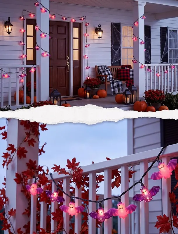 SUNSGNE 8.5FT Purple Bat String Lights – Waterproof for outdoor use