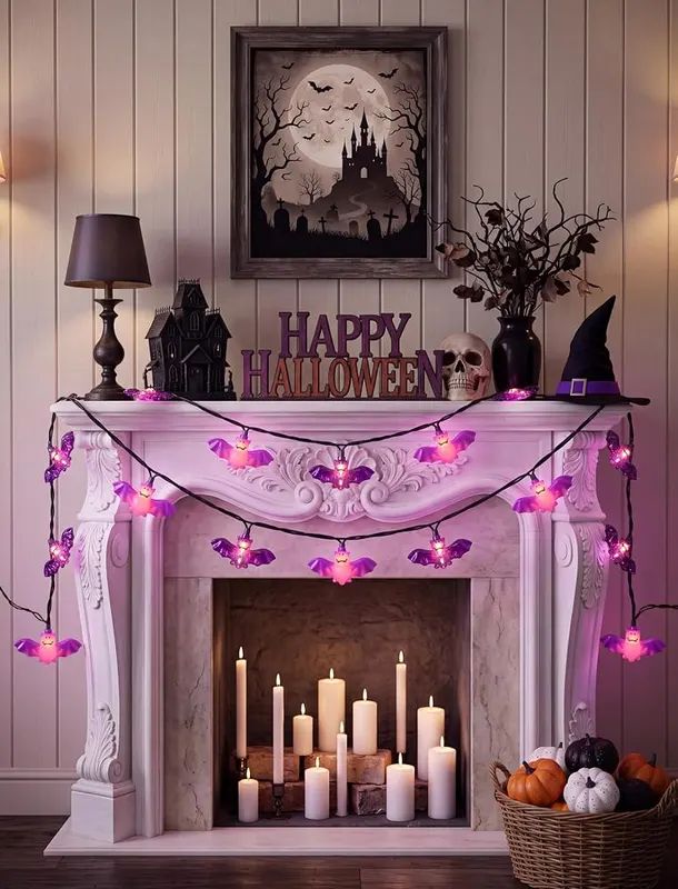 SUNSGNE 8.5FT Purple Bat String Lights – Shatterproof bat shells
