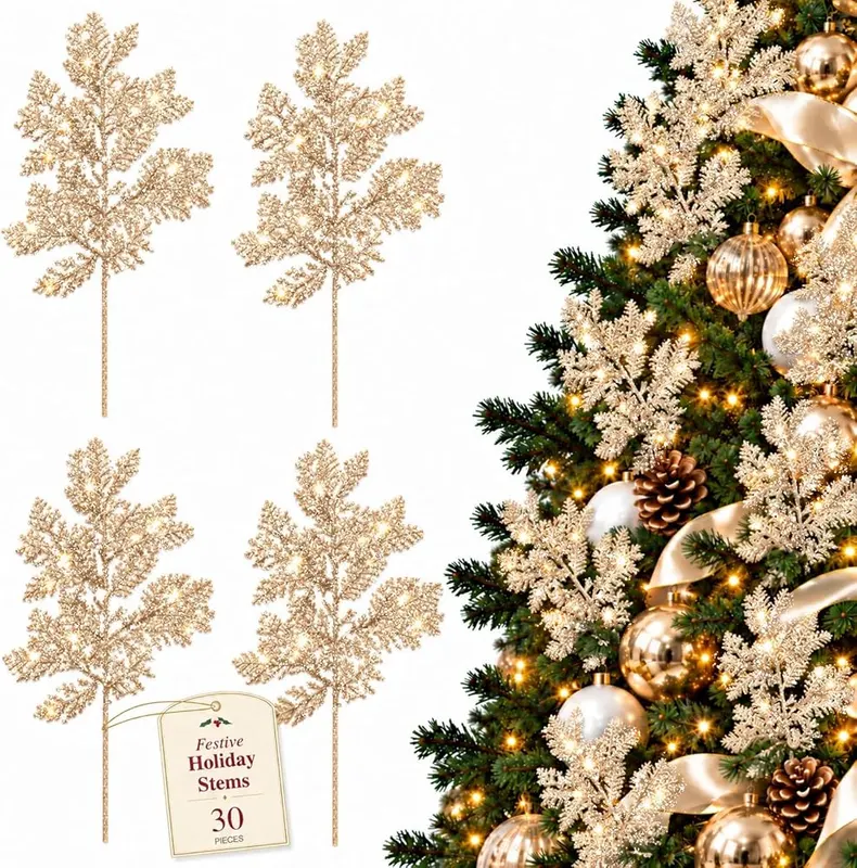 SuperAunt Handmade 30 Pcs Christmas Tree Picks Champagne Gold in Champagne Gold