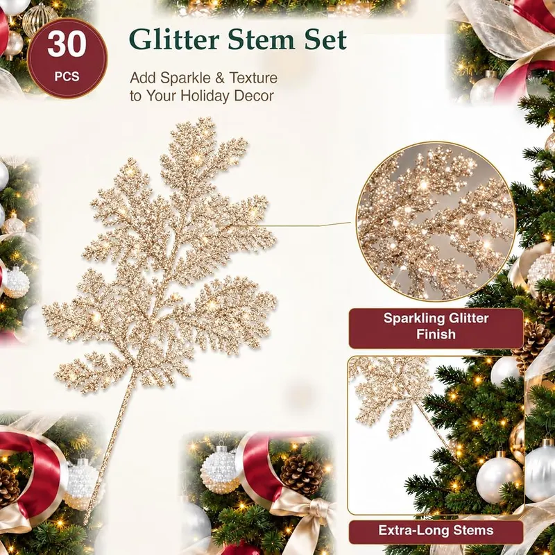 SuperAunt Handmade 30 Pcs Christmas Tree Picks Champagne Gold – Thirty piece holiday branch set