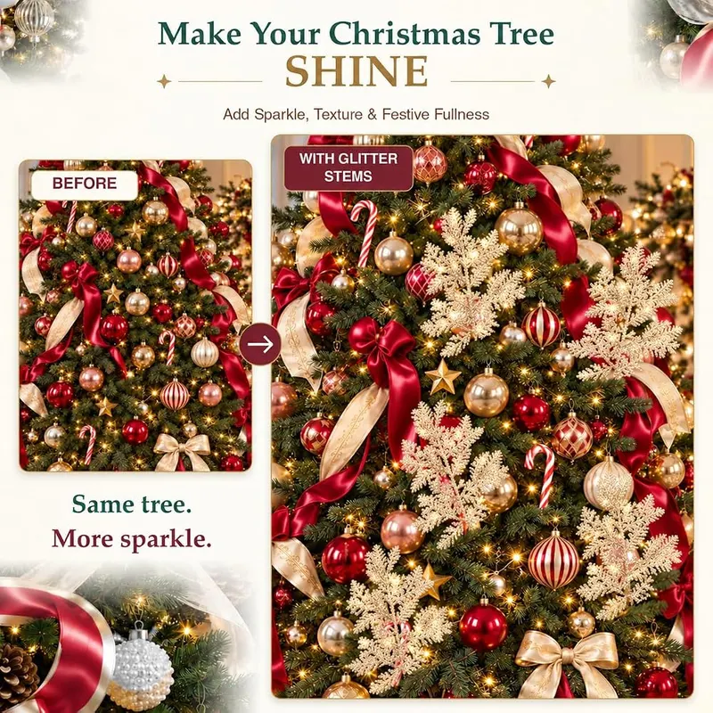 SuperAunt Handmade 30 Pcs Christmas Tree Picks Champagne Gold – Shimmering champagne gold glitter finish