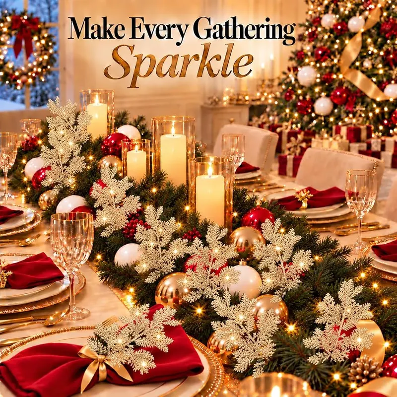 SuperAunt Handmade 30 Pcs Christmas Tree Picks Champagne Gold – Extra long stems for easy layering