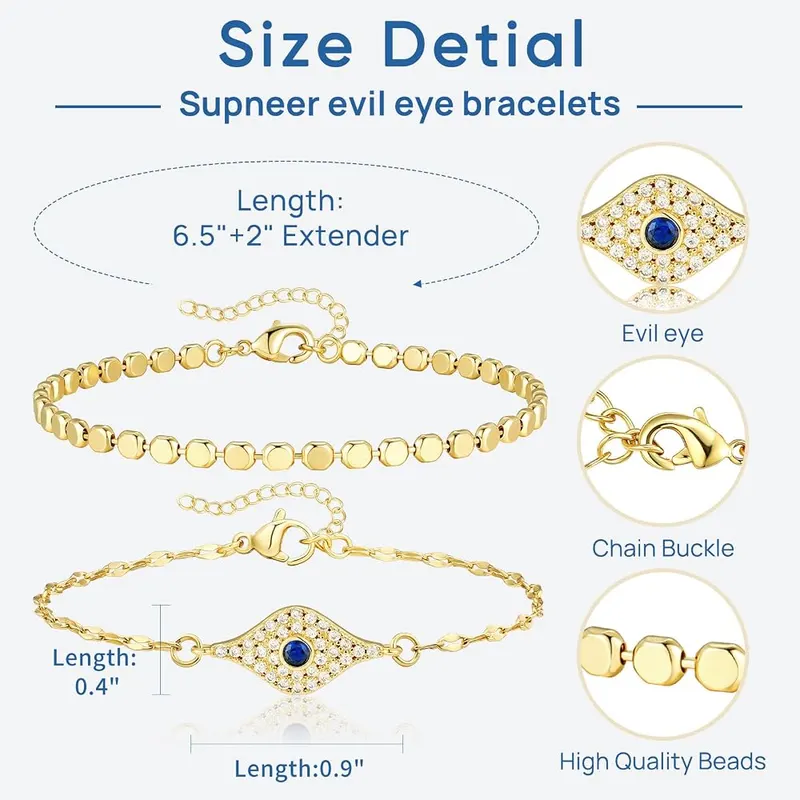 SUPNEER 18K Gold Evil Eye Bracelets Yellow-01 – Ideal Gift for Women