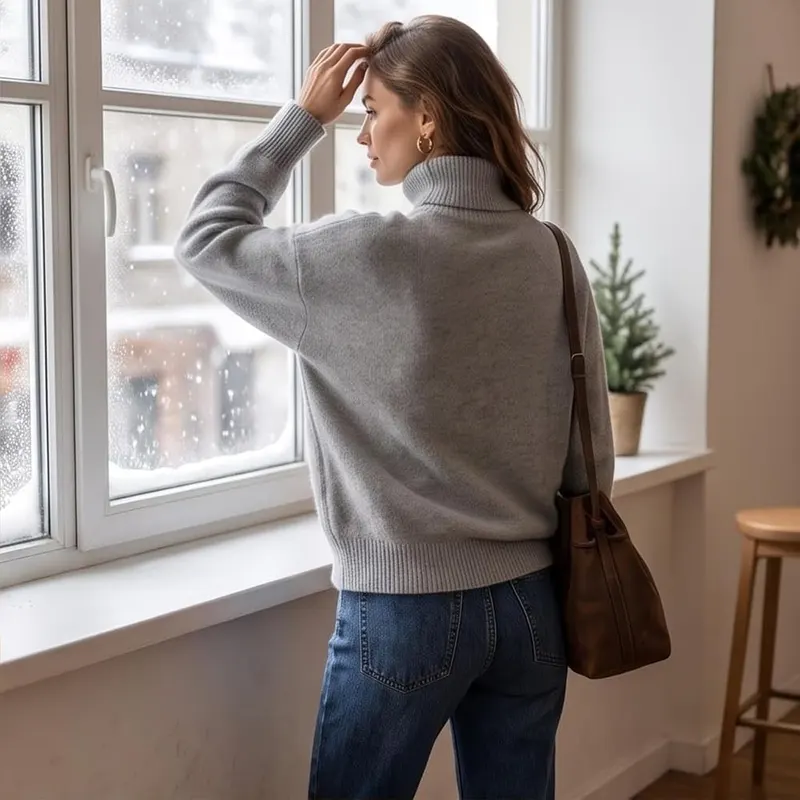 Generic Sweaters for Women Turtleneck Knit Oversized A001-light Gray – product photo 4 of 6