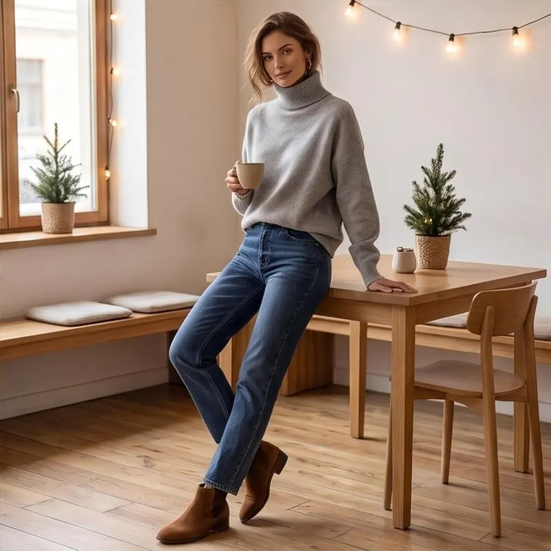 Generic Sweaters for Women Turtleneck Knit Oversized A001-light Gray – product photo 6 of 6