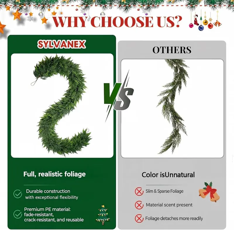 SYLVANEX 9FT Christmas Garland – 9-foot artificial cedar garland
